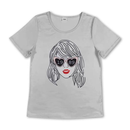 Adult Women Gray Short Sleeve Singer Print T-shirt Top Preorder