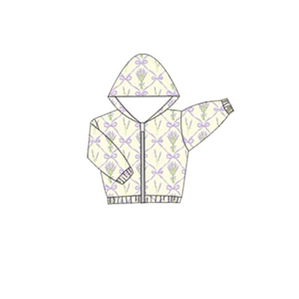 Baby Girls Lavender Long Sleeves Bows Plaid Floral Print Zipper Hoodie Preorder