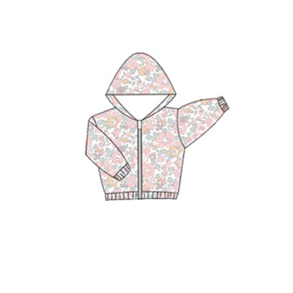 Baby Girls Peach Long Sleeves Floral Print Zipper Hoodie Preorder