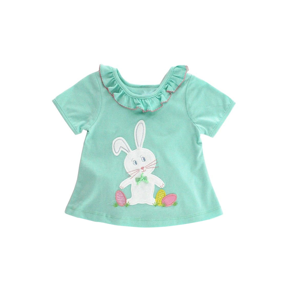 Baby Girls Aqua Short Sleeves Bunny Print Easter Shirts Top Preorder