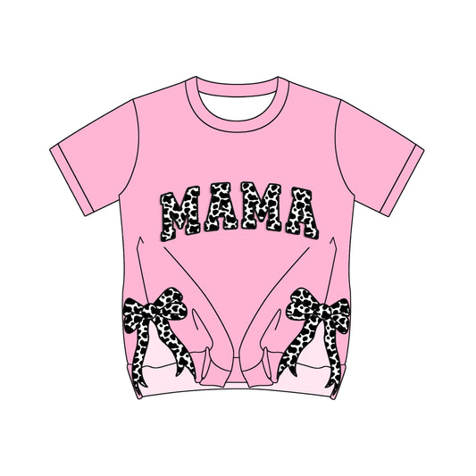 Adult Women Pink Short Sleeves MAMA Bows print Shirts Top Preorder