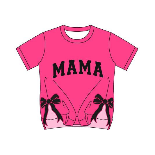 Adult Women Hot Pink Short Sleeves MAMA Bows print Shirts Top Preorder