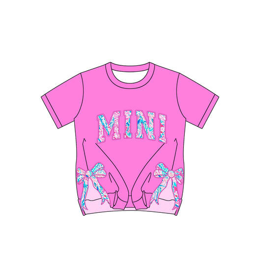 Baby Girls Hot Pink Short Sleeves Watercolor MINI Print Top Bows Shirts Preorder