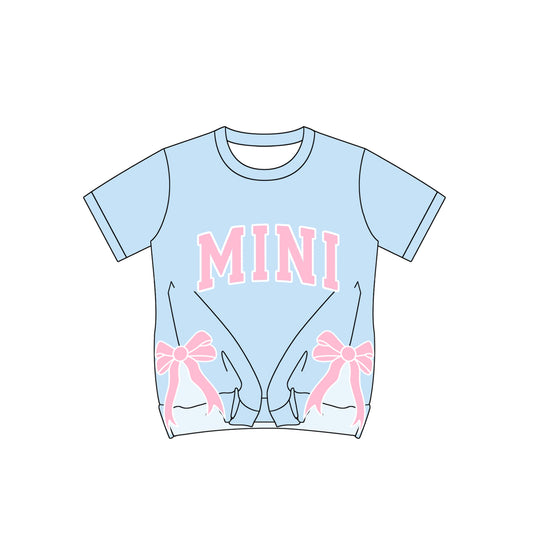 Baby Girls Light Blue Short Sleeves Pink MINI Print Top Bows Shirts Preorder