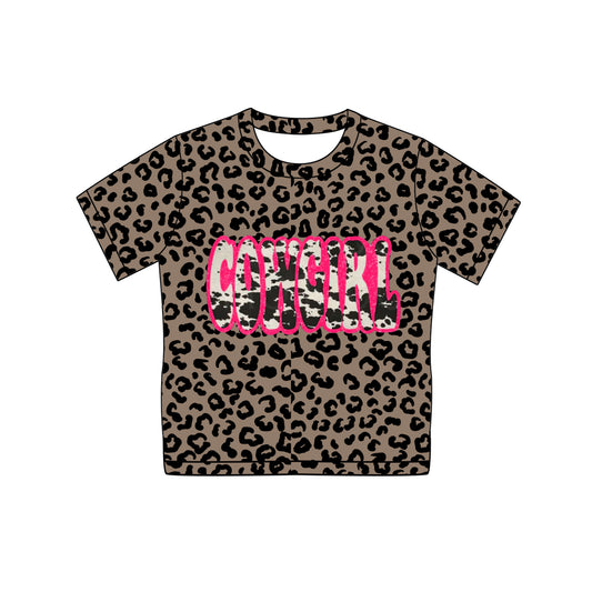 Baby Girls Short Sleeves Dark Brown Leopard COWGIRL Print Top Shirts Preorder