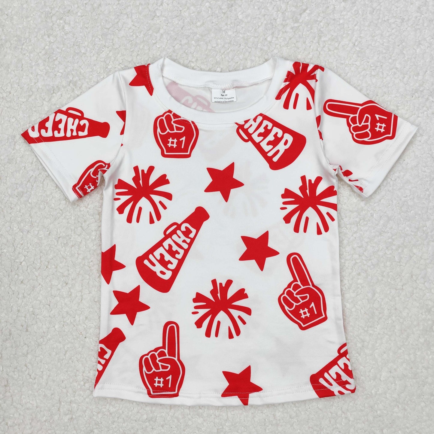 Baby Girls White Short Sleeves Cheer Stars Fireworks Shirts Top