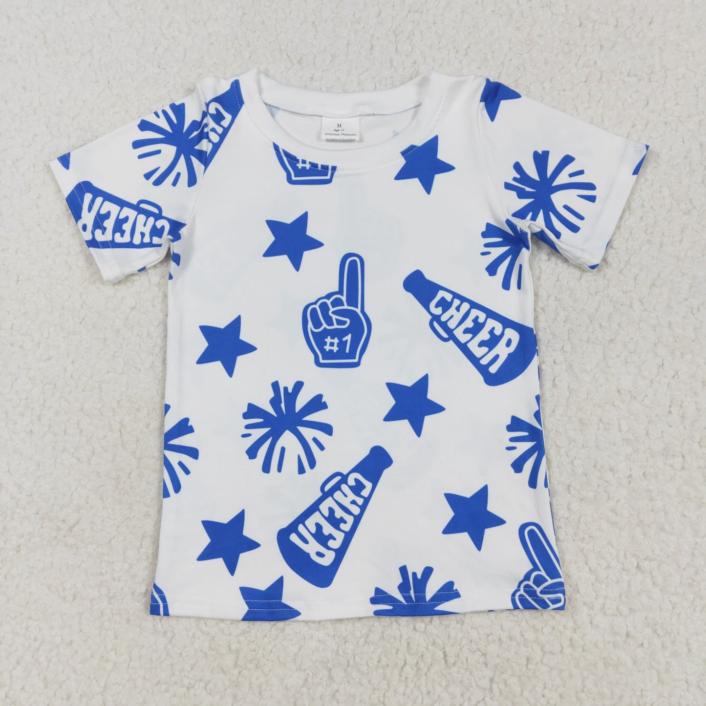 Baby Girls White Short Sleeves Cheer Stars Fireworks Shirts Top