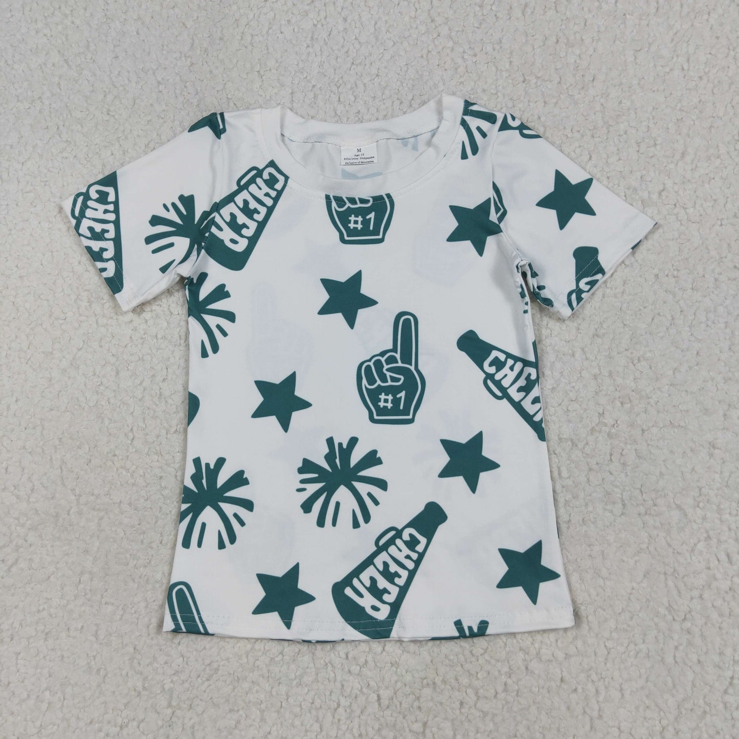 Baby Girls White Short Sleeves Cheer Stars Fireworks Shirts Top