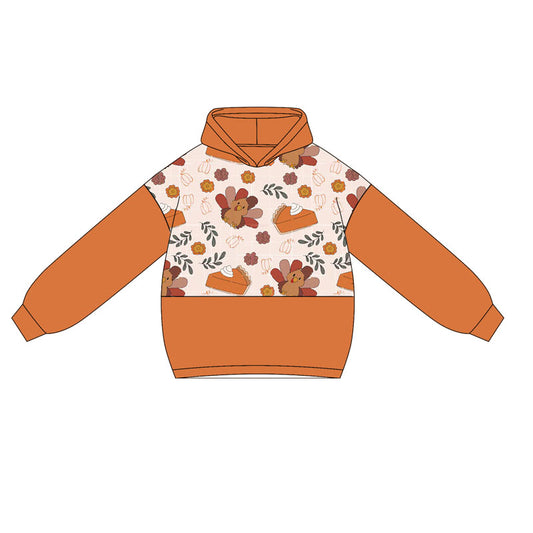 Kids Thanksgiving Turkey Long Sleeve Hoodie Pullover Top Preorder