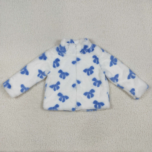 USA Shop GT1049 Kids Girls Blue Bow Warm Jacket Pullover Coat