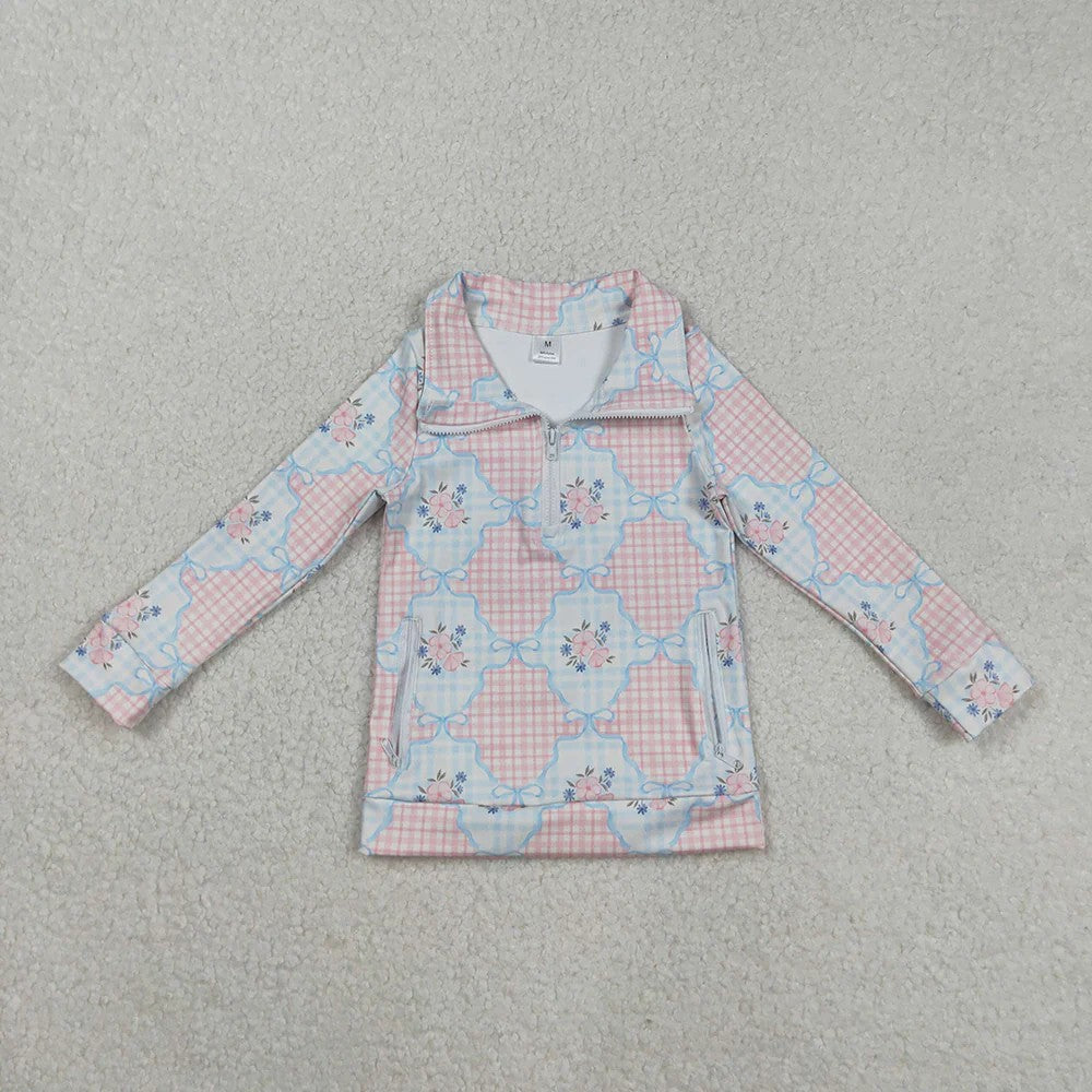 Sibling Baby Girls Floral Long Sleeve Active Pullover With  Zipper and Pocket