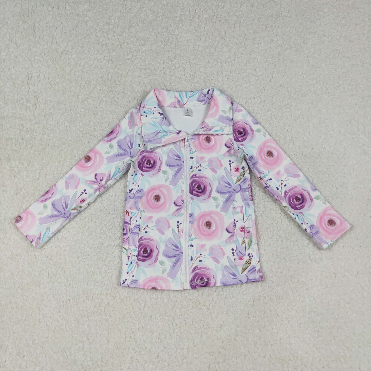 Sibling Baby Girls Floral Long Sleeve Active Pullover With  Zipper and Pocket