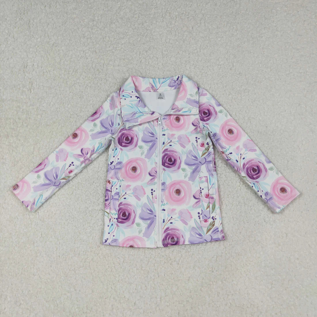 Sibling Baby Girls Floral Long Sleeve Active Pullover With Full Zipper and Pocket