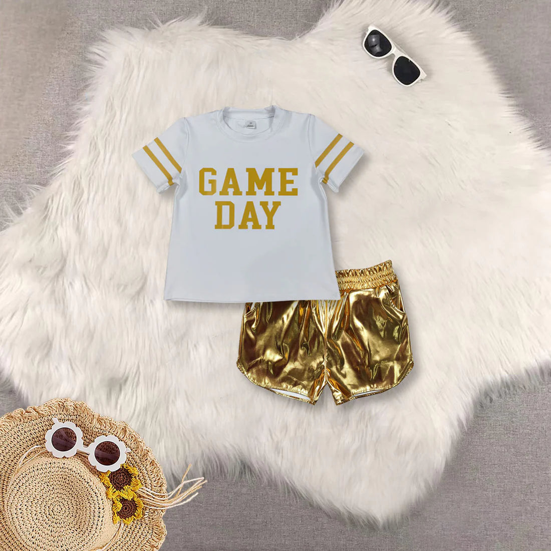Kids Girls Sibling Game Day Top With Leather Shorts Set