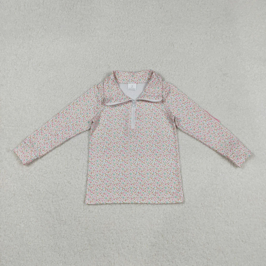 Sibling Baby Girls Floral Long Sleeve Active Pullover With Full Zipper and Pocket