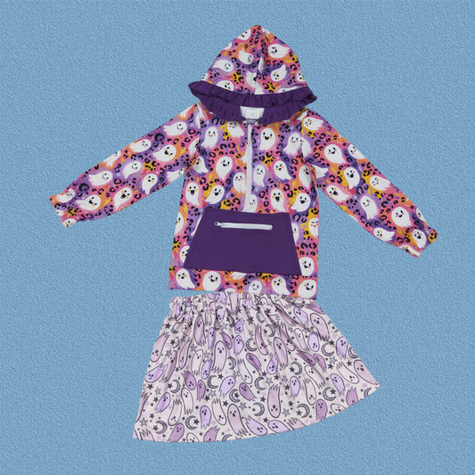 Baby Girls Halloween Ghost Hoodie Top With Skirt 2 pcs Set