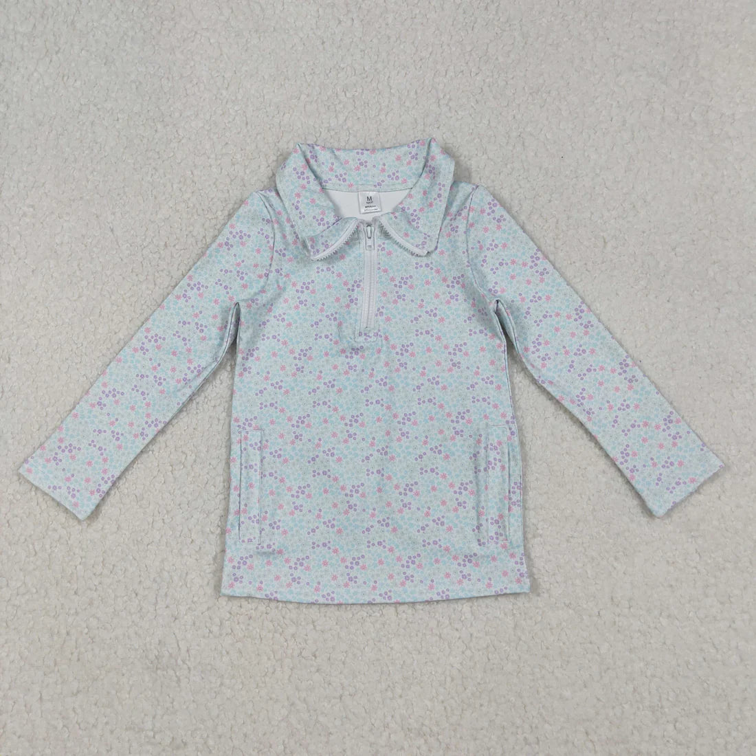 Sibling Baby Girls Floral Long Sleeve Active Pullover With Full Zipper and Pocket