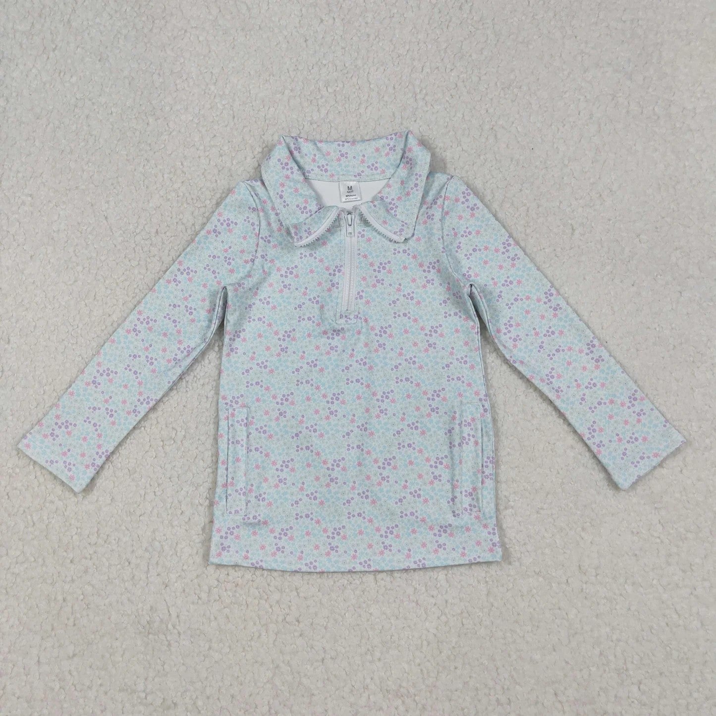 Sibling Baby Girls Floral Long Sleeve Active Pullover With  Zipper and Pocket