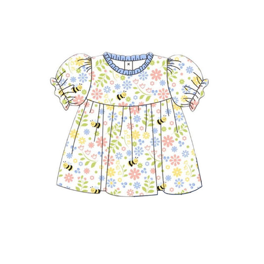 GT1477 baby girls bee flowers short sleeve top preorder