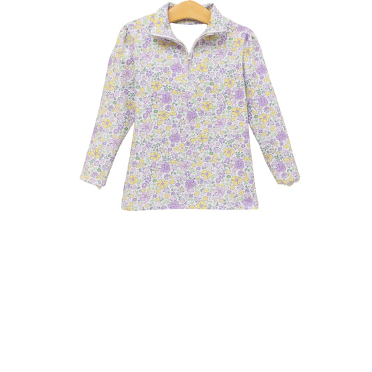 GT1556 Baby Girls Violet Floral Long Sleeve Active Pullover Top Preorder