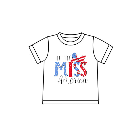 GT1595 Little Missing American baby Girls White Short Sleeve T-shirt Top Preorder