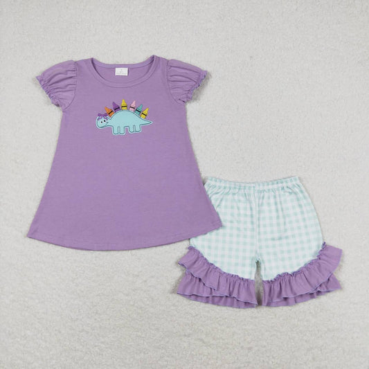 Baby Girls Back To School Dinosa Crayon Shorts Set