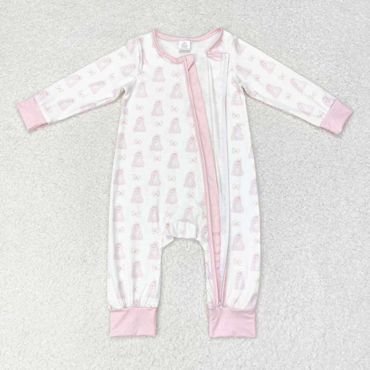 Newborn Baby Girls Pink Ghost Bamboo Romper