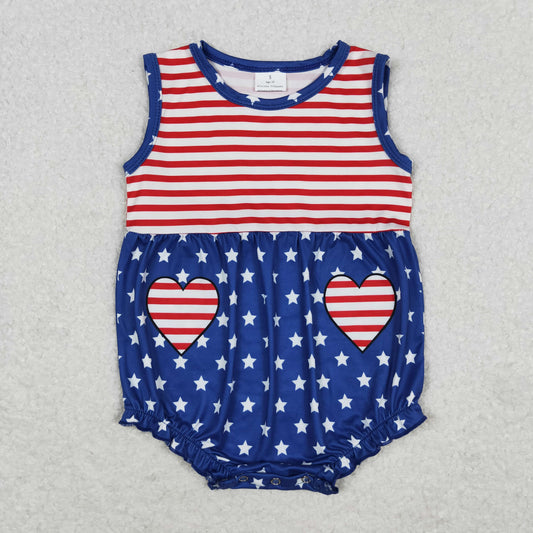 SR1444 Newborn Baby Girls July 4th Red Navy Romper