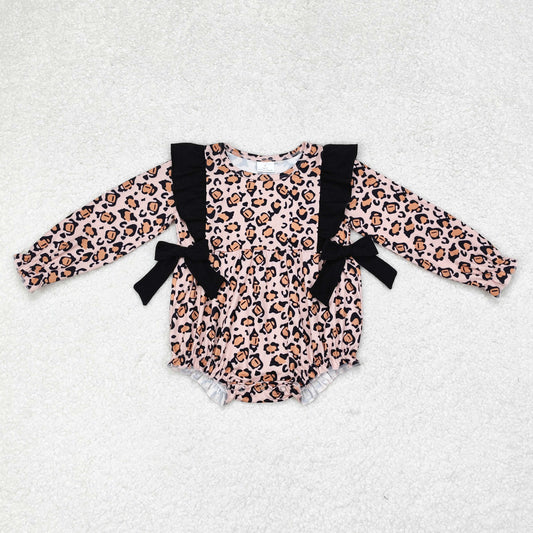 Baby Giorls Long Sleeve Leoprad Bubble Romper