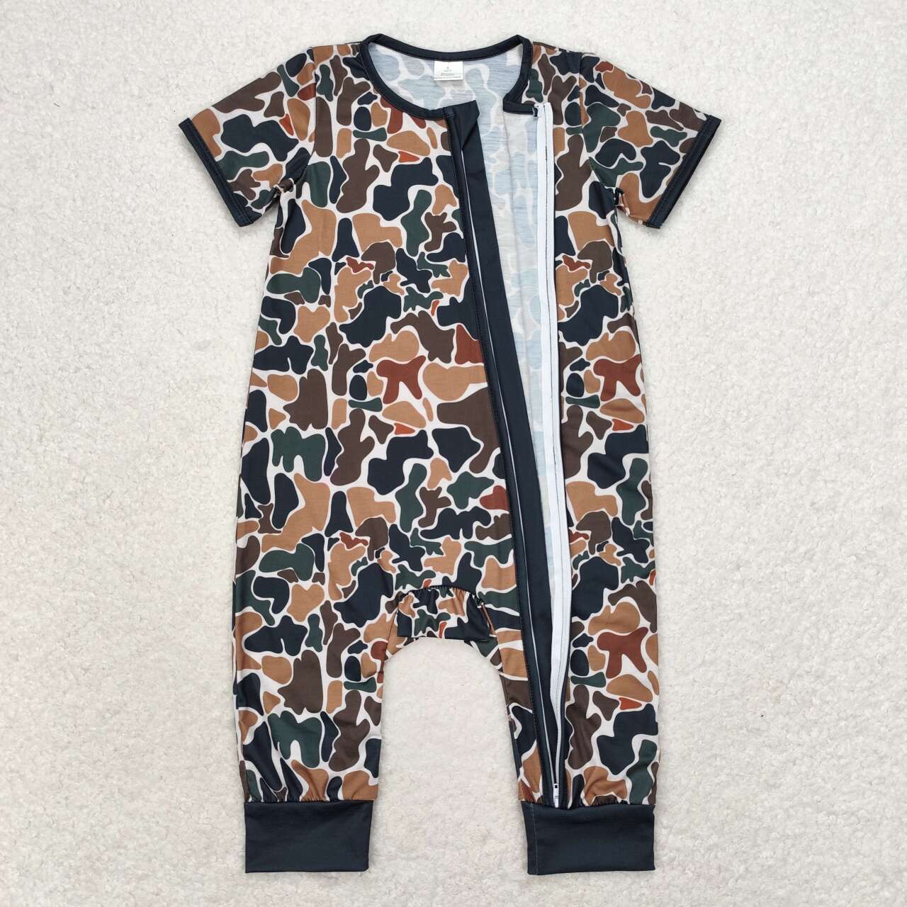 Newborn Boys  Green Camo Long Sleeve Bamboo Romper