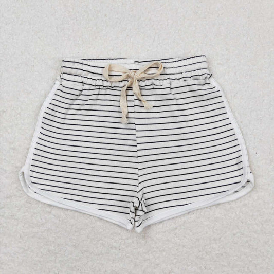 Kids Girls  White Black Color Striped Cotton Shorts