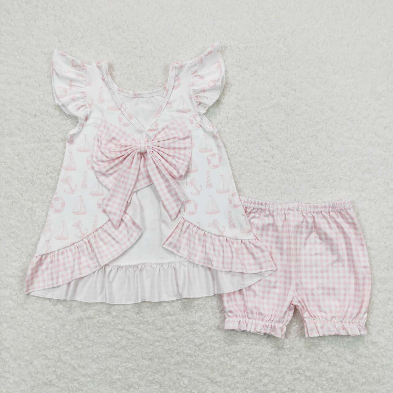 Baby Girls Pink Sailboat Anchor Shorts Set