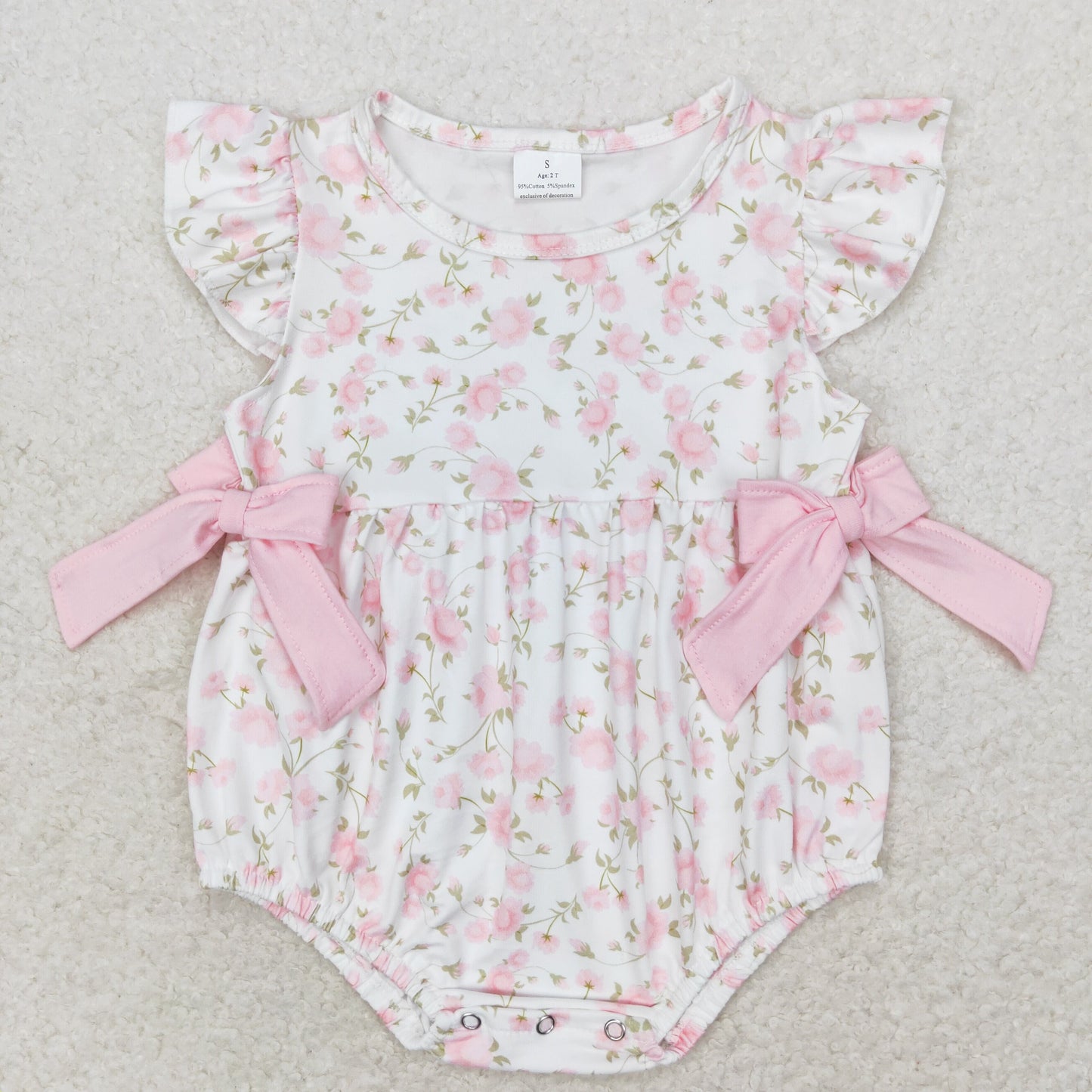 Newborn Baby Girls Pink Floral Bubble Romper