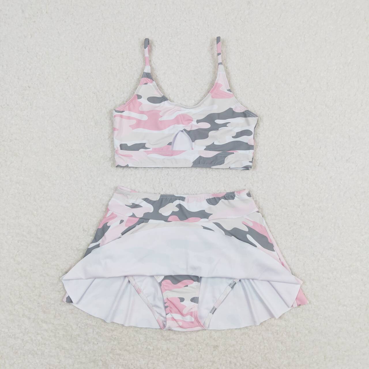 S0285 Baby Girls  Pink Gray Camo Two pieces Swimsuits