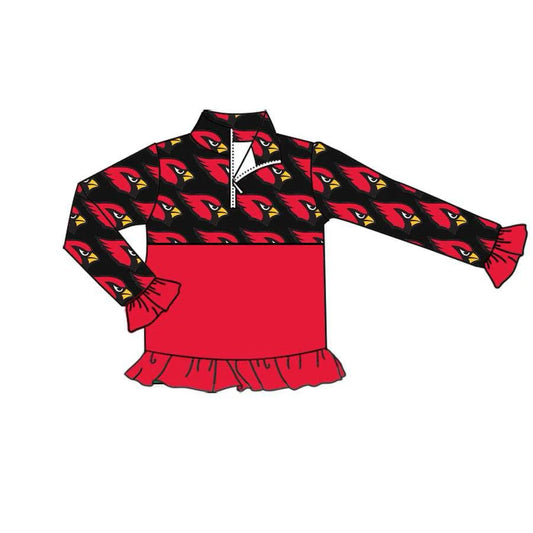 Preorder 5 MOQ Baby Girls black red bird Team Zip Pullovers Tops