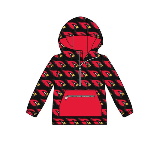 Preorder 5 MOQ Baby Boys Football Team Black Red Bird Long Sleeve Hoodie Top ）