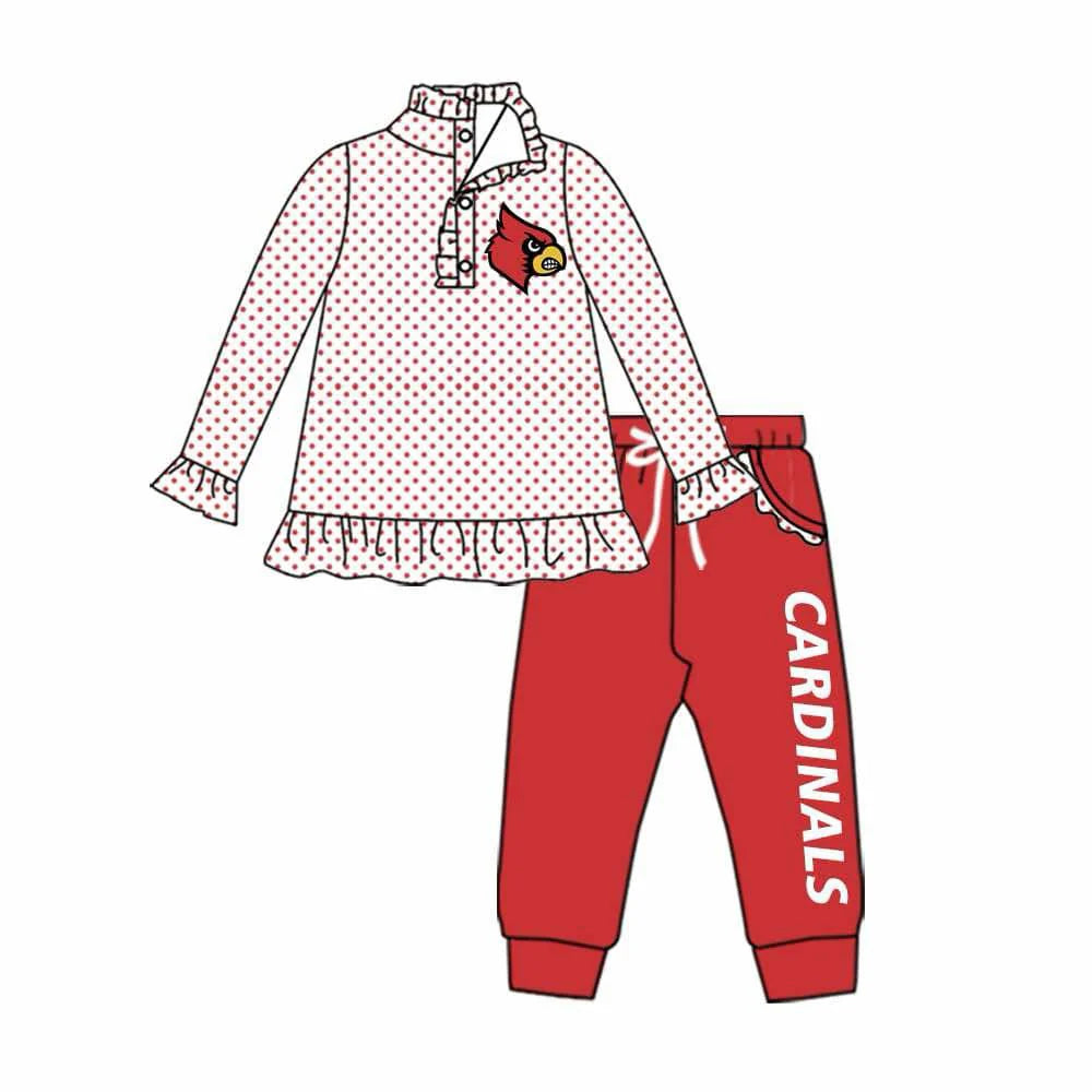 Preorder 5 MOQ Baby Girls Fall Football Team Cardinals Pullover Top Pants Clothing Sets