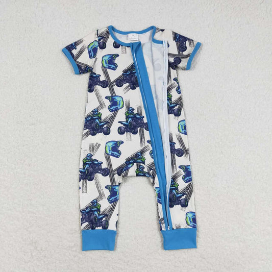 SR1379 Newborn Boys Monster Bike Zipper Romper