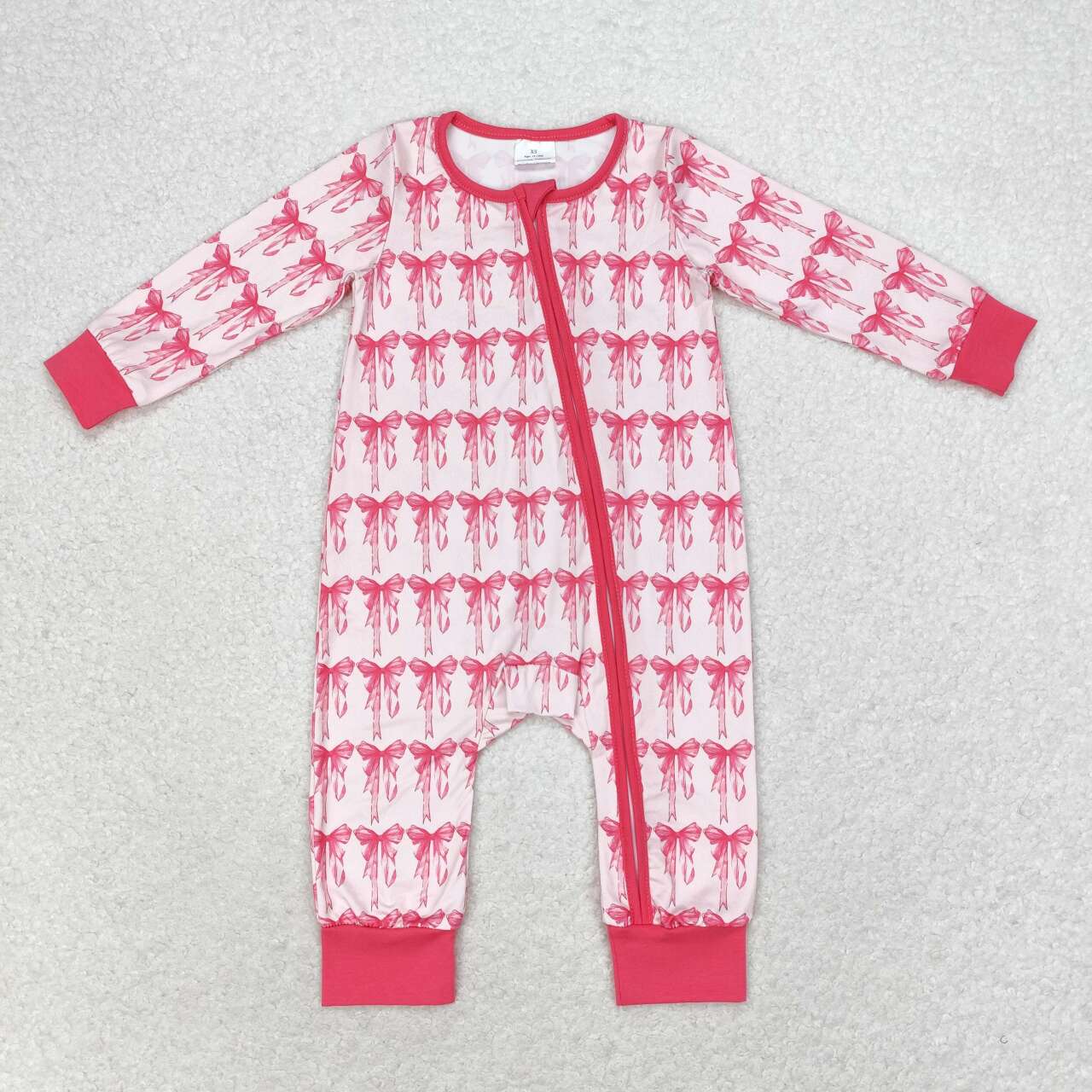 Newborn Baby Girls Pink Bow Zipper Romper