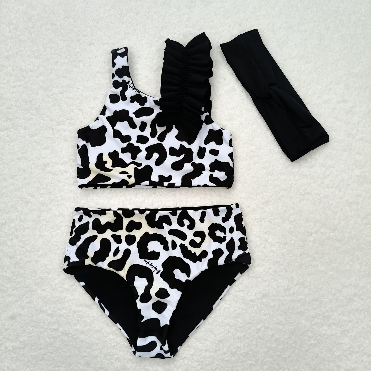 S0224 Baby Girls White Black Color Leopard Swimsuit Set