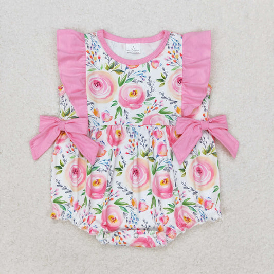 Newborn Baby Girls Floral Bubble Romper