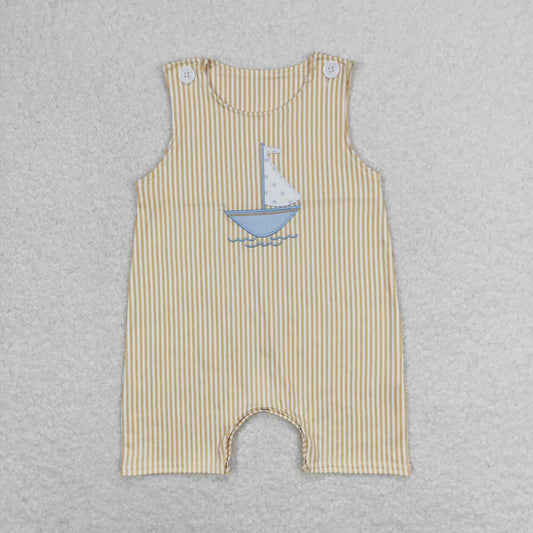 SR1062 Newborn Baby Boys Embroidery Sailboat  Romper