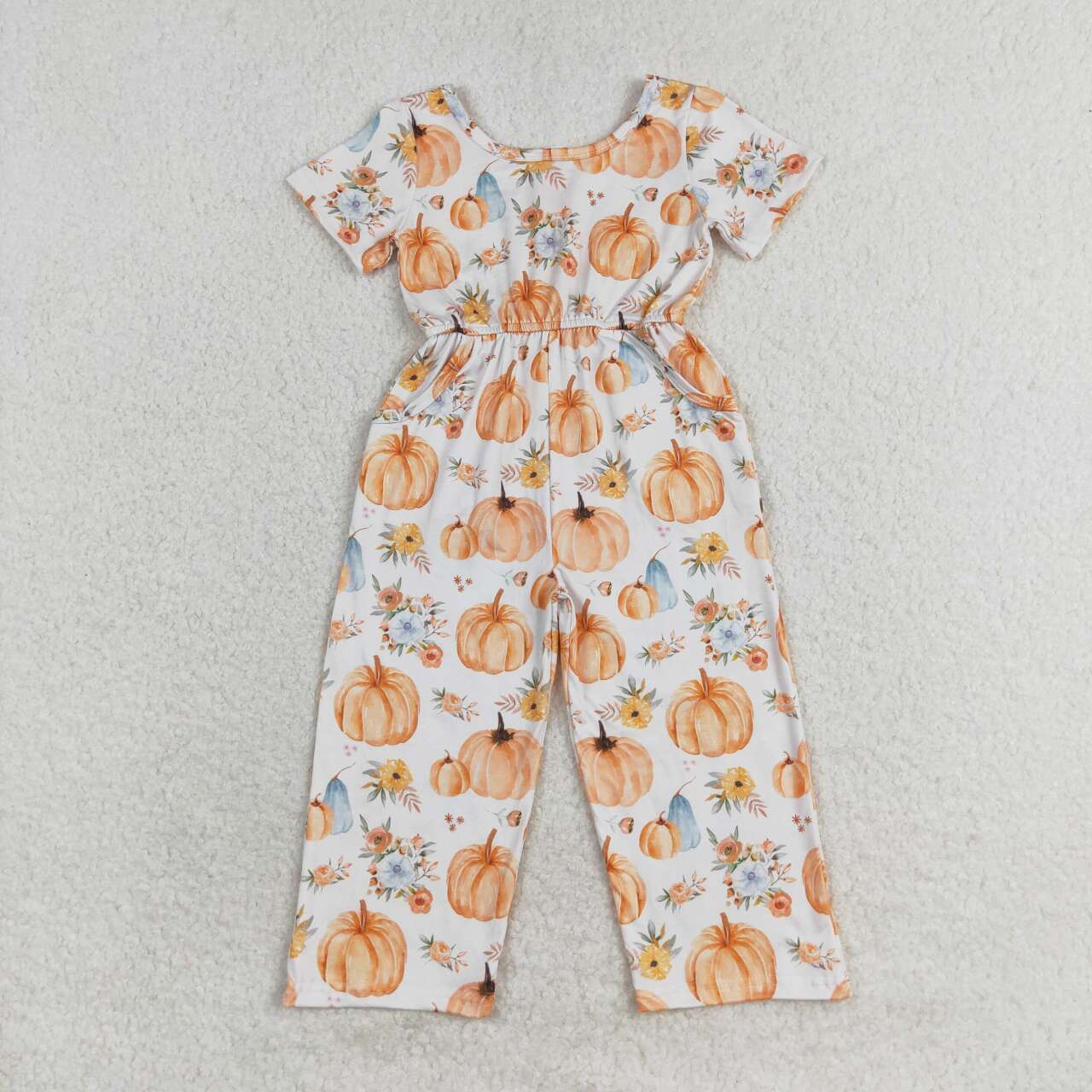 SR1880 Baby Girls Pumpkin Short Sleeve Jumpsuit