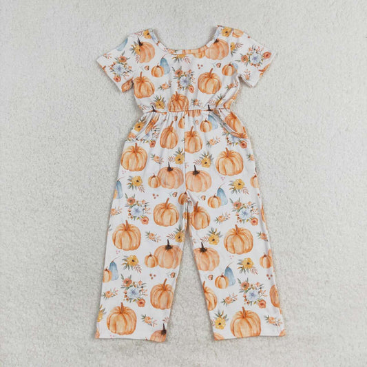 SR1880 Baby Girls Pumpkin Short Sleeve Jumpsuit