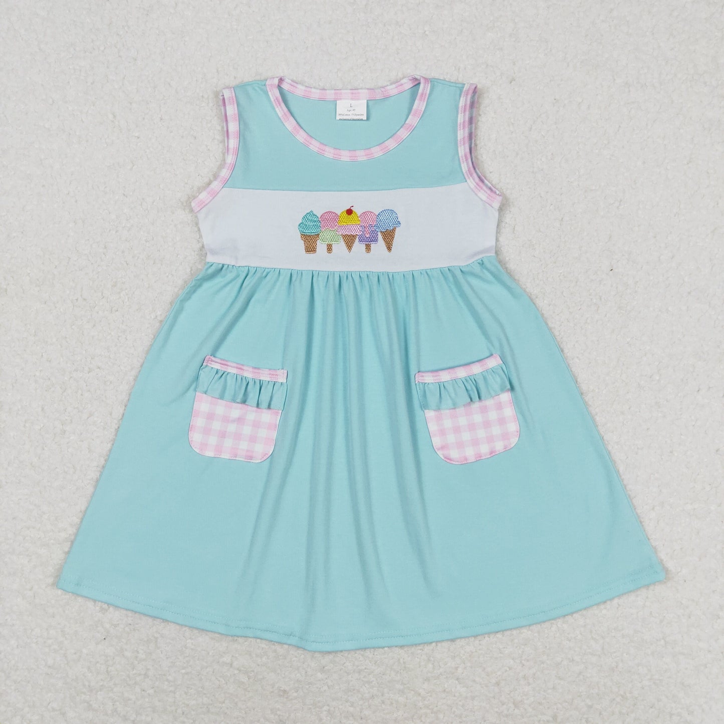 Summer Girls Embroidery Ice Cream Sleeveless Dress