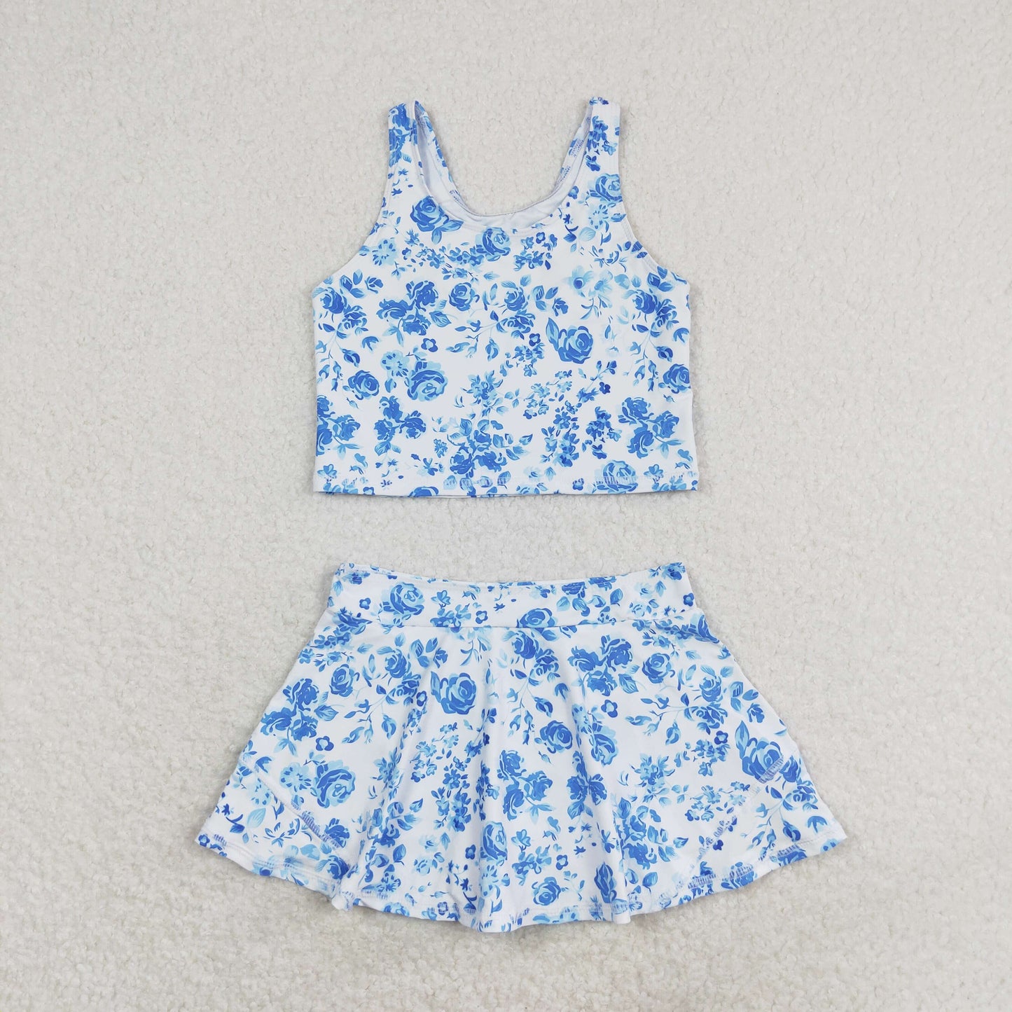Baby Girls Blue Floral Skirt Set  Swimsuit