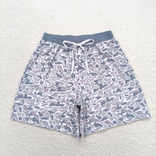 S0404 Adult Men Gray Blue Camo Bottom Trunk Shorts Swimwear