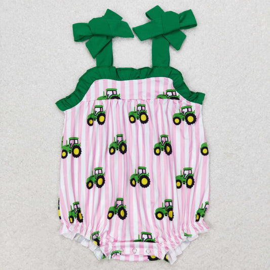 Newborn Baby Girls Tractors Pink Striped Romper