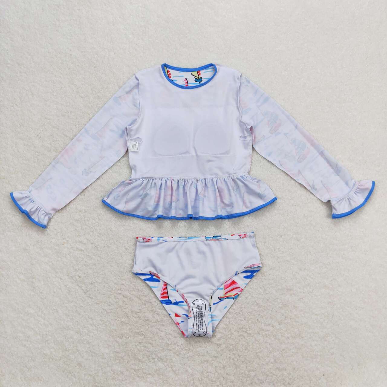 S0276 Baby Girls Sailboat  Two Piece Long Sleeve Swimwear Swimsuit