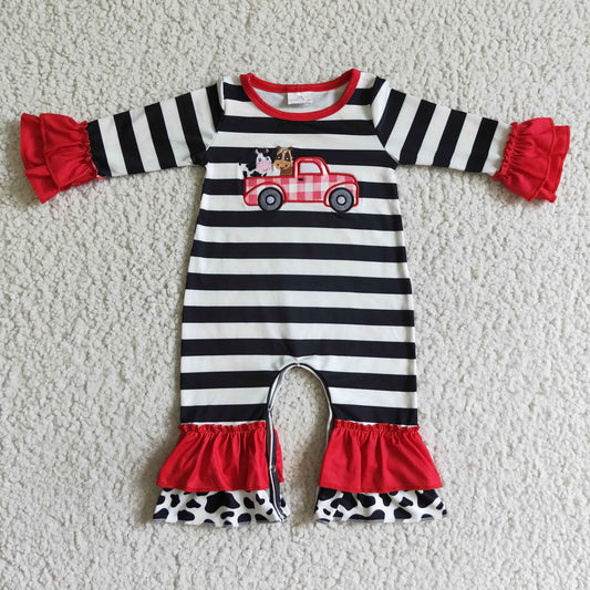 USA Shop Baby Girls Baby girls farm tractor stripe ruffle rompers